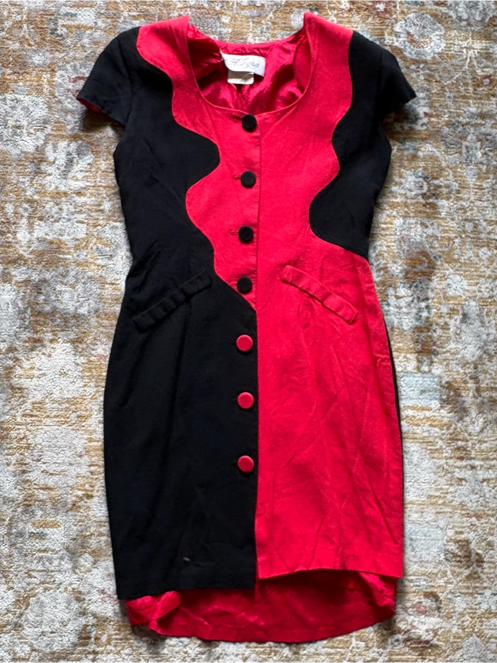 Vintage 80s Allegra Wiggle Dress Size 6 Black Red Colorblock